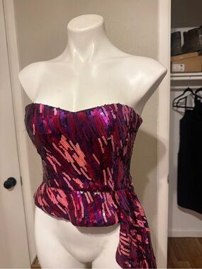 Strapless Sequin Peplum Top in Pink & Purple LPA Revolé